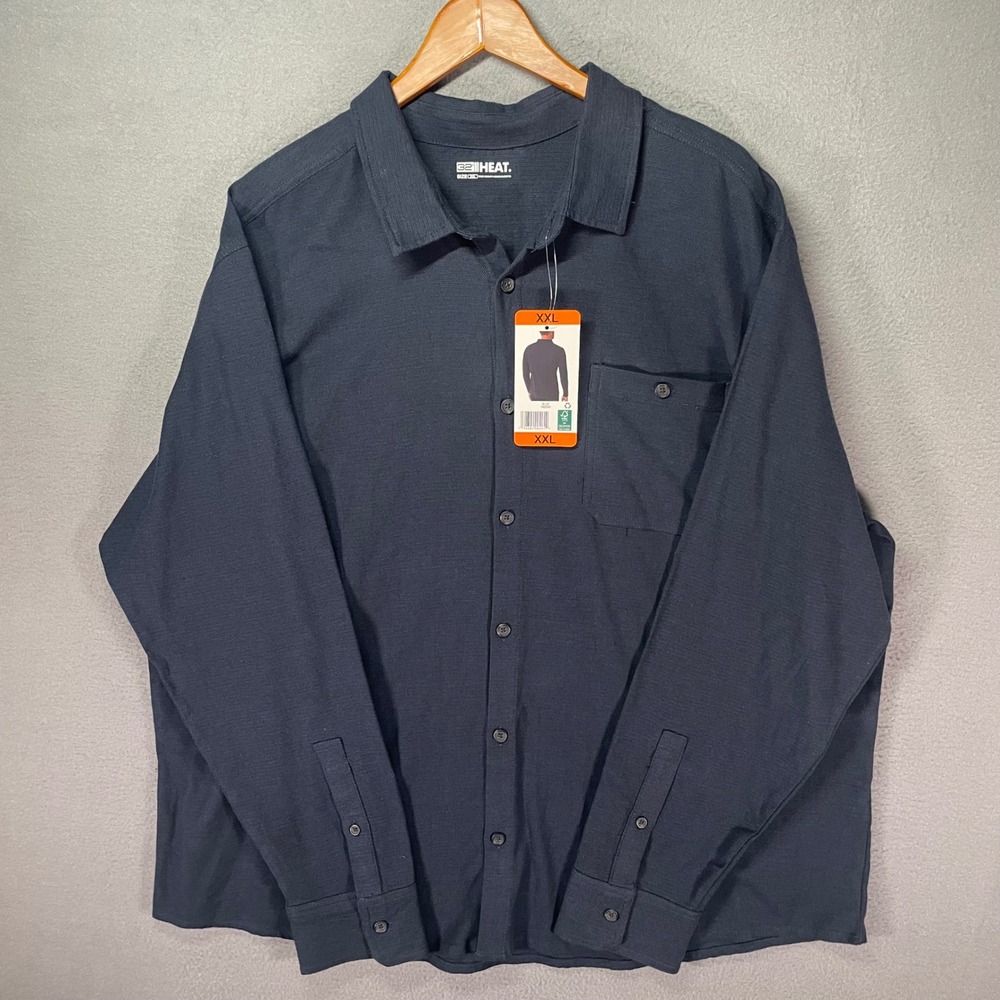32 Degrees Heat Shirt Mens XXL Blue Button Down Stretch Pocket NWT